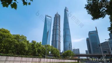 上海浦东三件套上海中心环球中心金茂大厦大景固定延时摄影